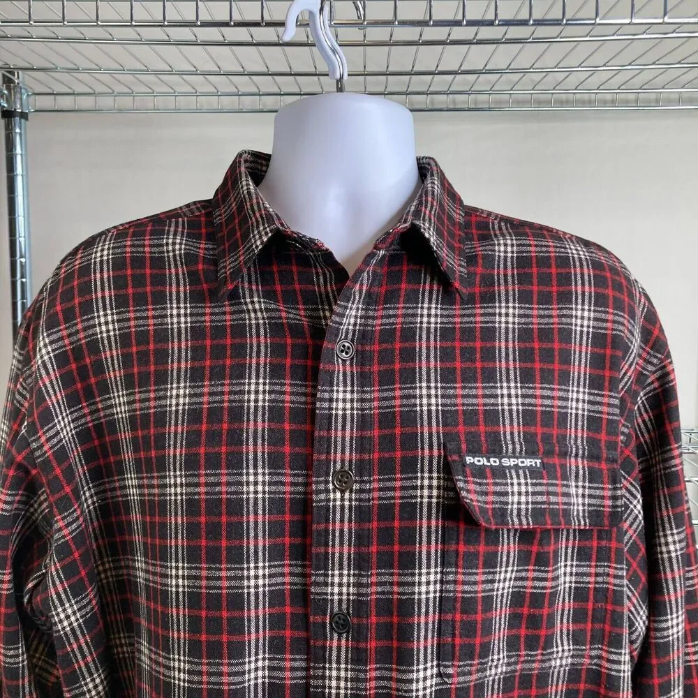 Ralph Lauren Polo Sport Men’s Wool Blend Red Plaid Preppy Layers Shacket‎ Size L